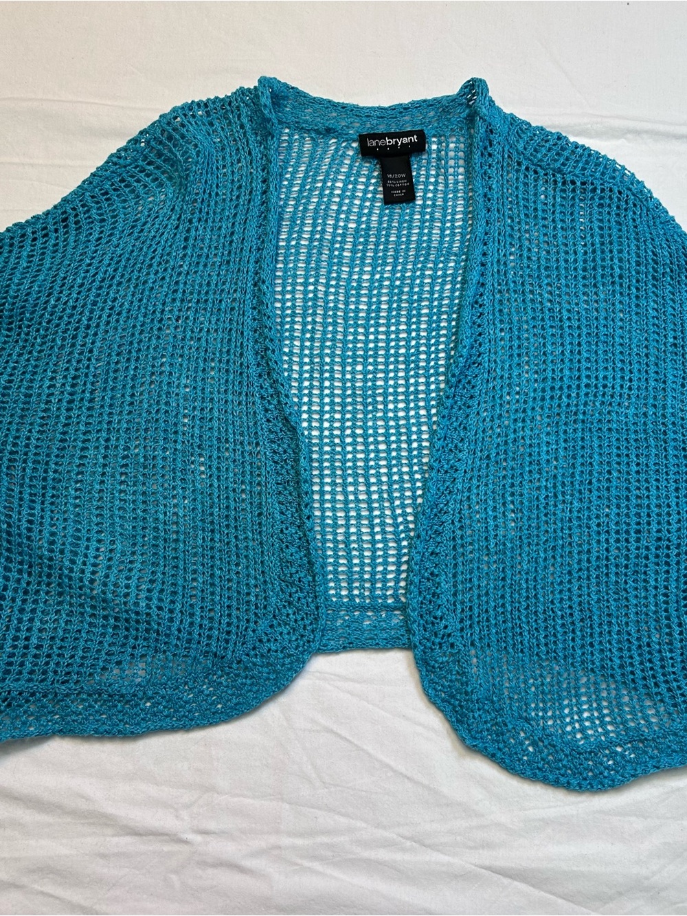 Lane Bryant Teal Open-Weave Cropped Shrug